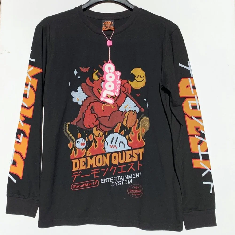Black 100% cotton longsleeve with multi color digital print, unisex fit, NWT! - Picture 5 of 6